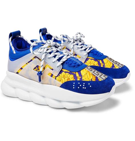 blue white and black versace sneakers with head onnside|versace black and white sneakers.